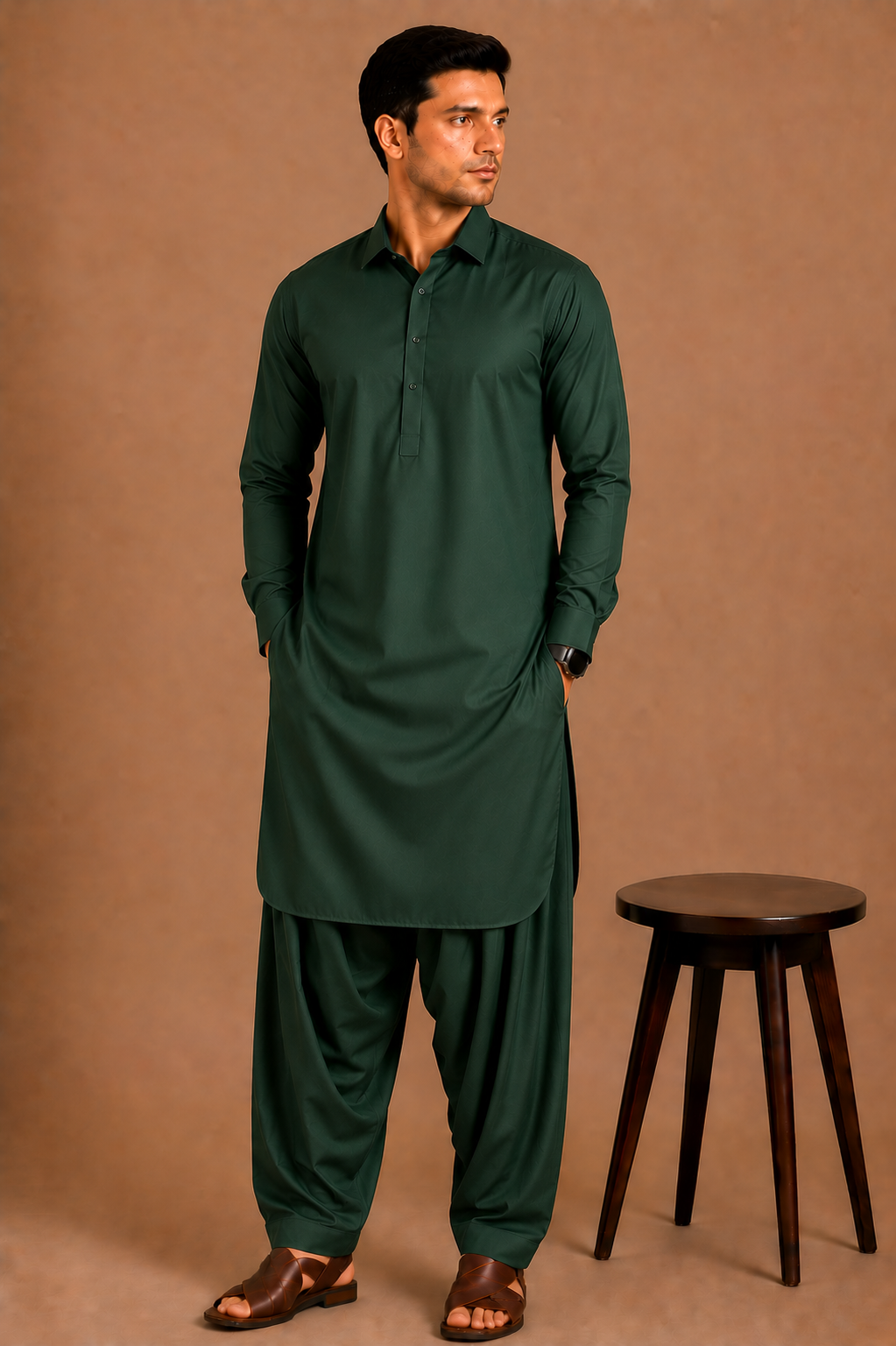 bottle green (3) Kasturi Wash Wear Premium Fabric | Bottle Green - Image 1