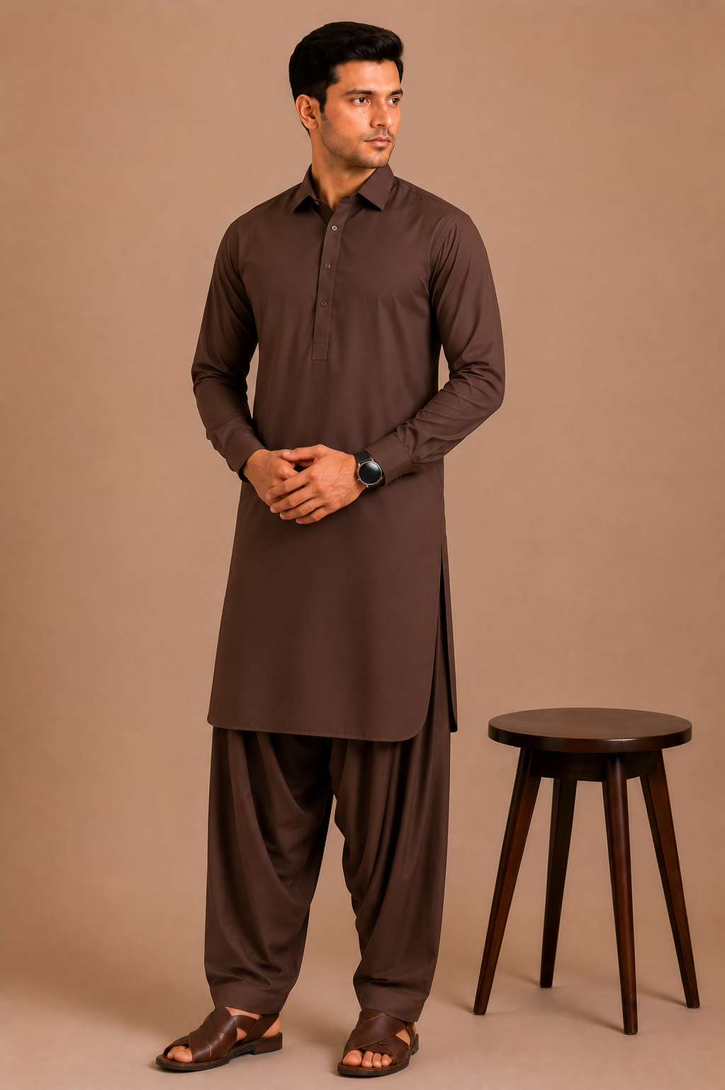 brown (2) Kasturi Wash Wear Premium Fabric | Brown - Image 1