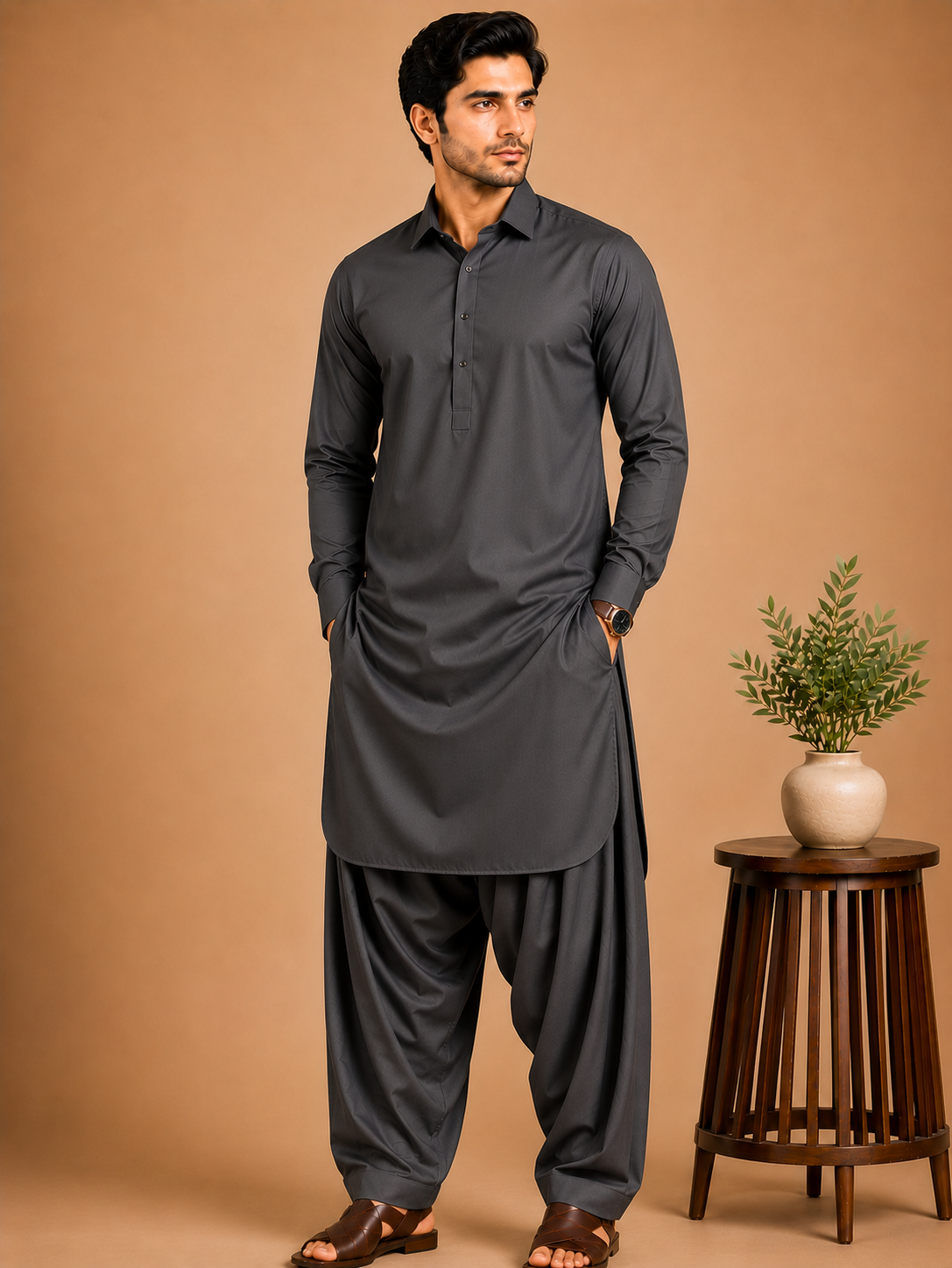 charcoal grey (3) Kasturi Wash Wear Premium Fabric | Charcoal Grey - Image 1