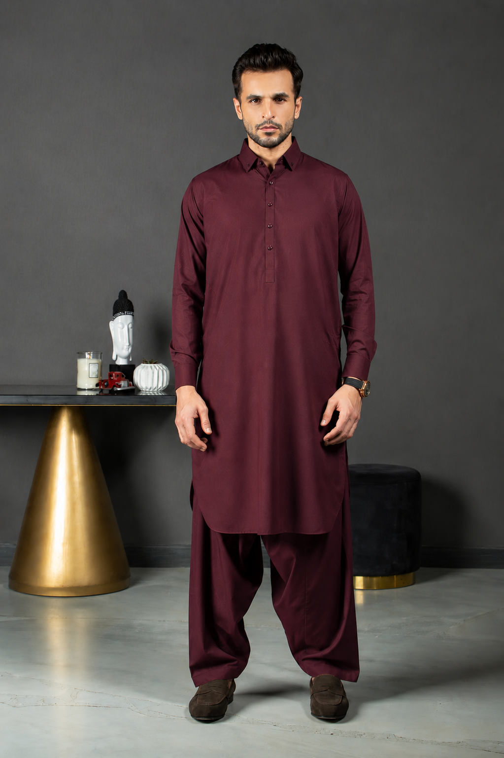 mahroon (3) Maharaja Suiting | Mahroon - Image 1