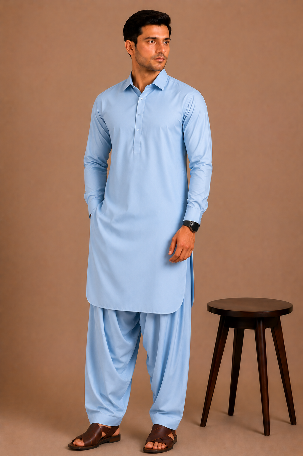 morning blue (3) Kasturi Wash Wear Premium Fabric | Sky Blue - Image 1