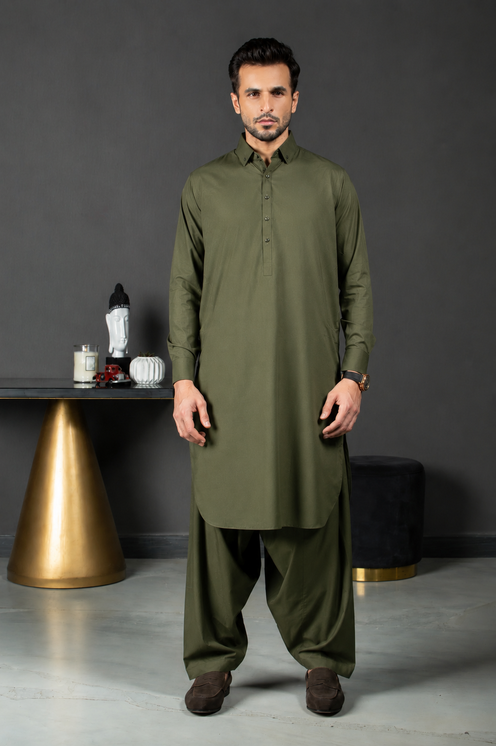olive green (1) Maharaja Suiting | Olive Green - Image 1