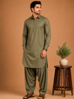 Kasturi Wash Wear Premium Fabric | Olive Green