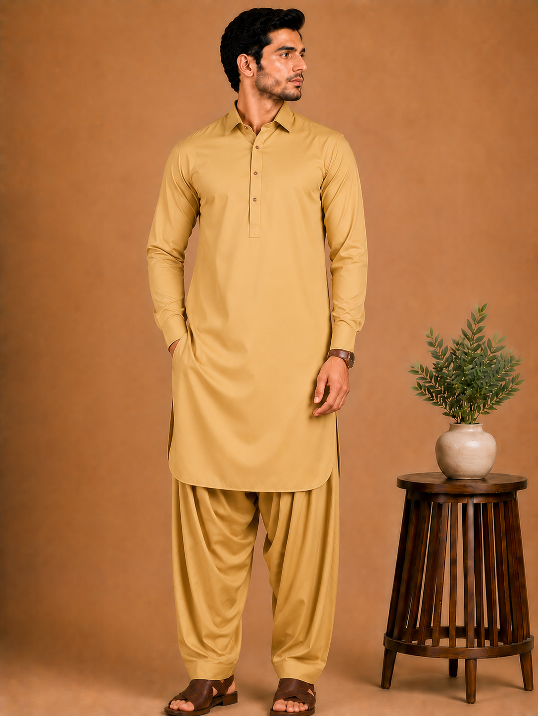 raw gold (1) Kasturi Wash Wear Premium Fabric | Raw Gold - Image 1