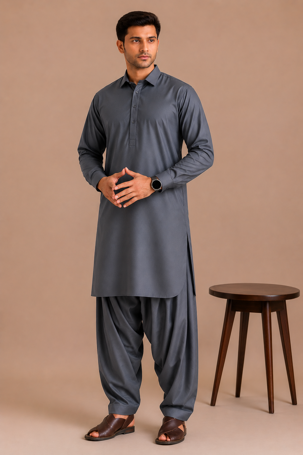 steal gray shaffer (3) Kasturi Wash Wear Premium Fabric | Steal Grey - Image 1